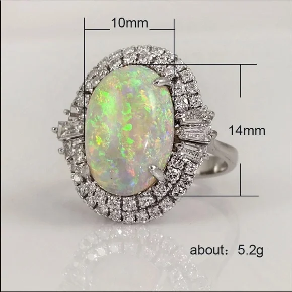 New Women’s 925 Silver Fire Opal Anniversary Ring - Picture 3 of 3